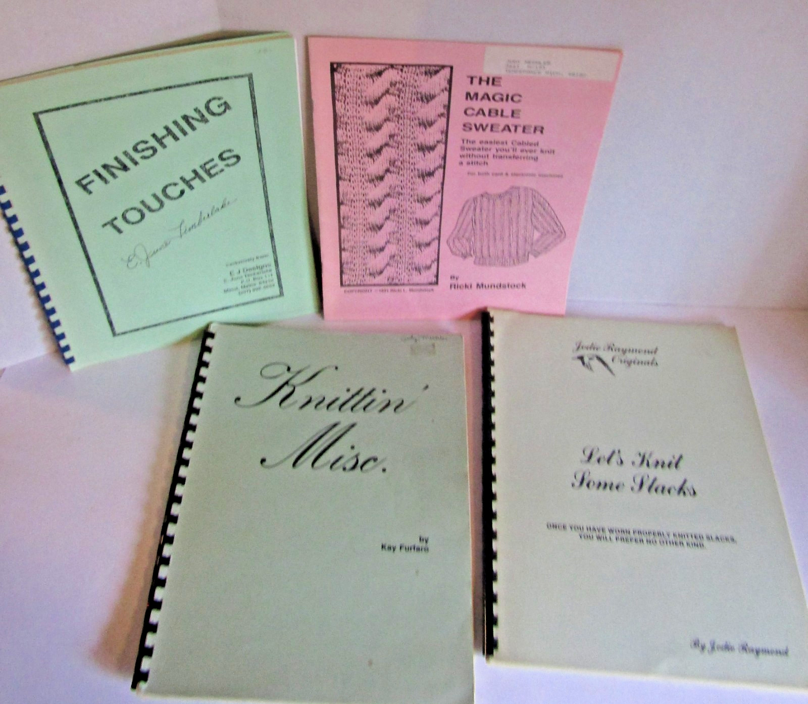 4 Machine Knitting Pattern Books Cable Sweater Slacks Misc Finishing Touches Lot