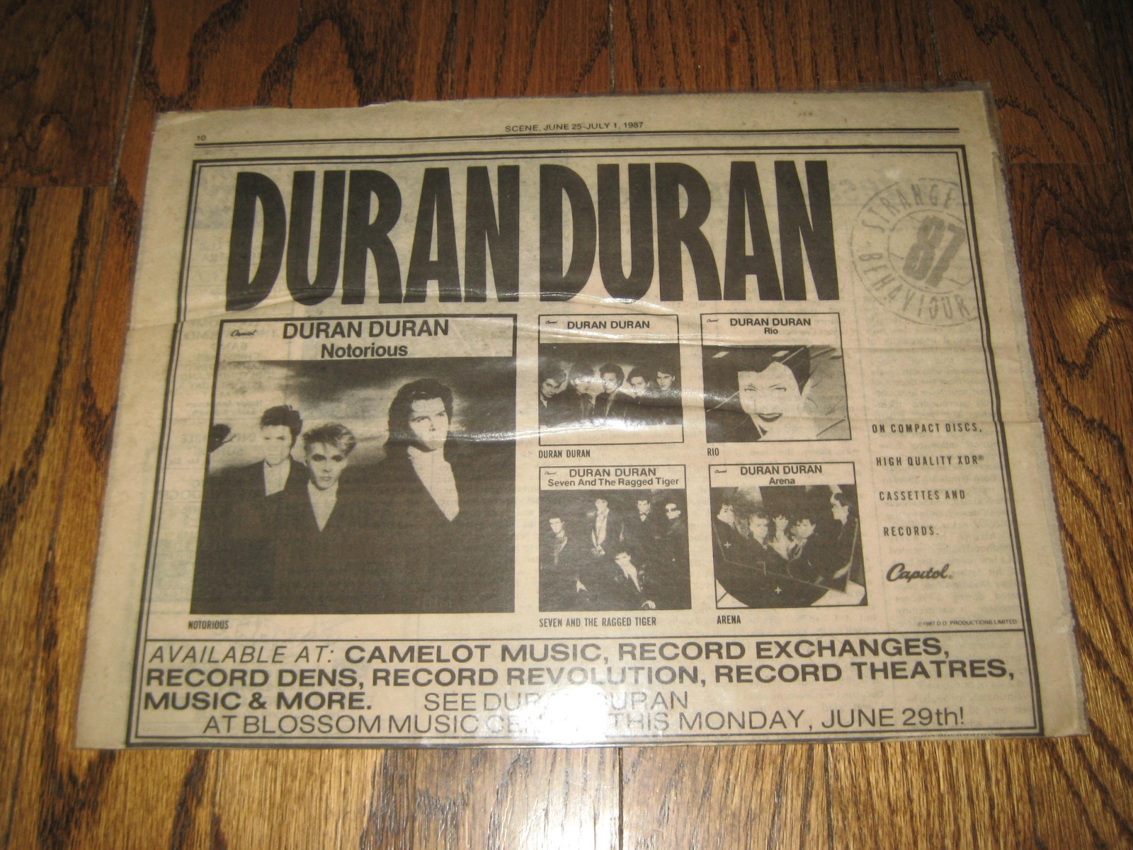 The Scene Entertainment Weekly Duran Duran 2 page advert July 1987 Notorious