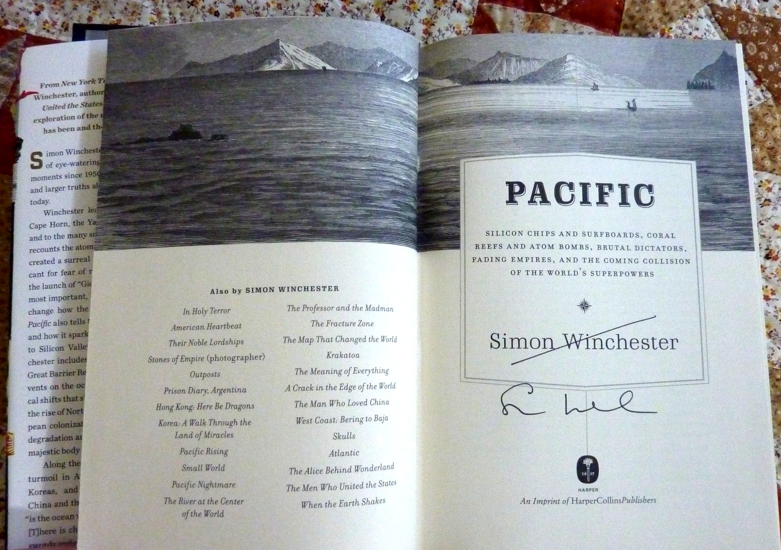Pacific by Simon Winchester, HarperCollins 2015 1st edition HC Autographed Copy