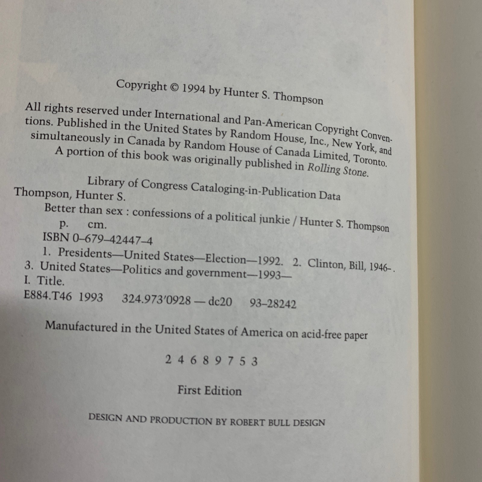 Better Than Sex by Hunter S. Thompson 1994 First Edition Hardcover Gonzo Papers