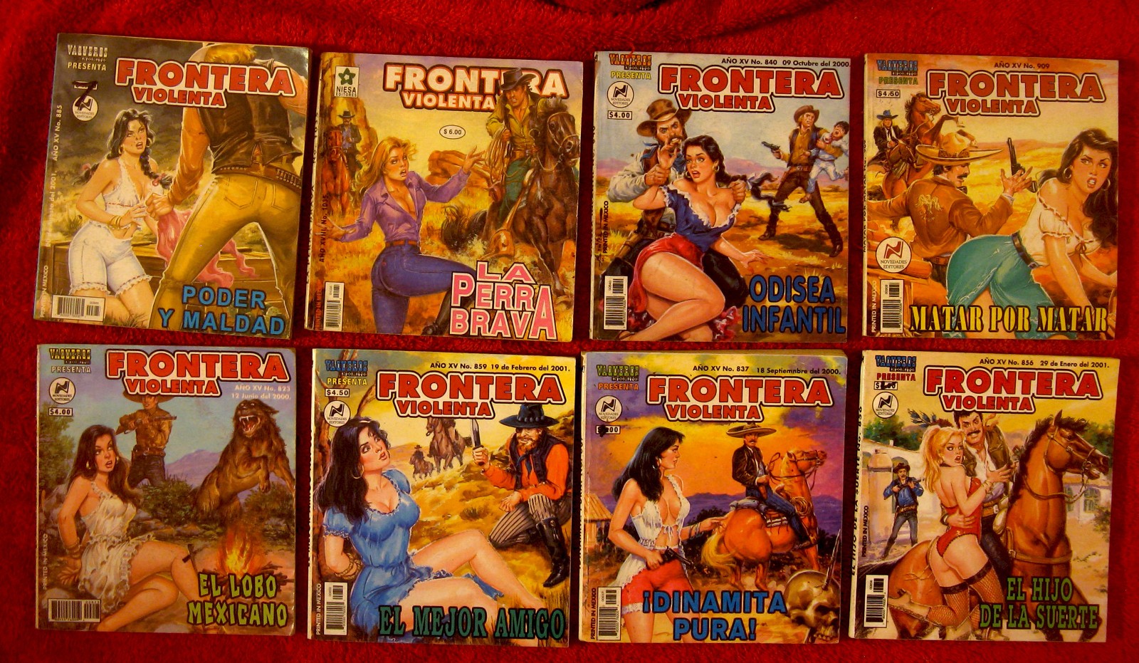 FRONTERA VIOLENTA – set de 8 novelas ilustradas, vintage Mexican pulp Westerns