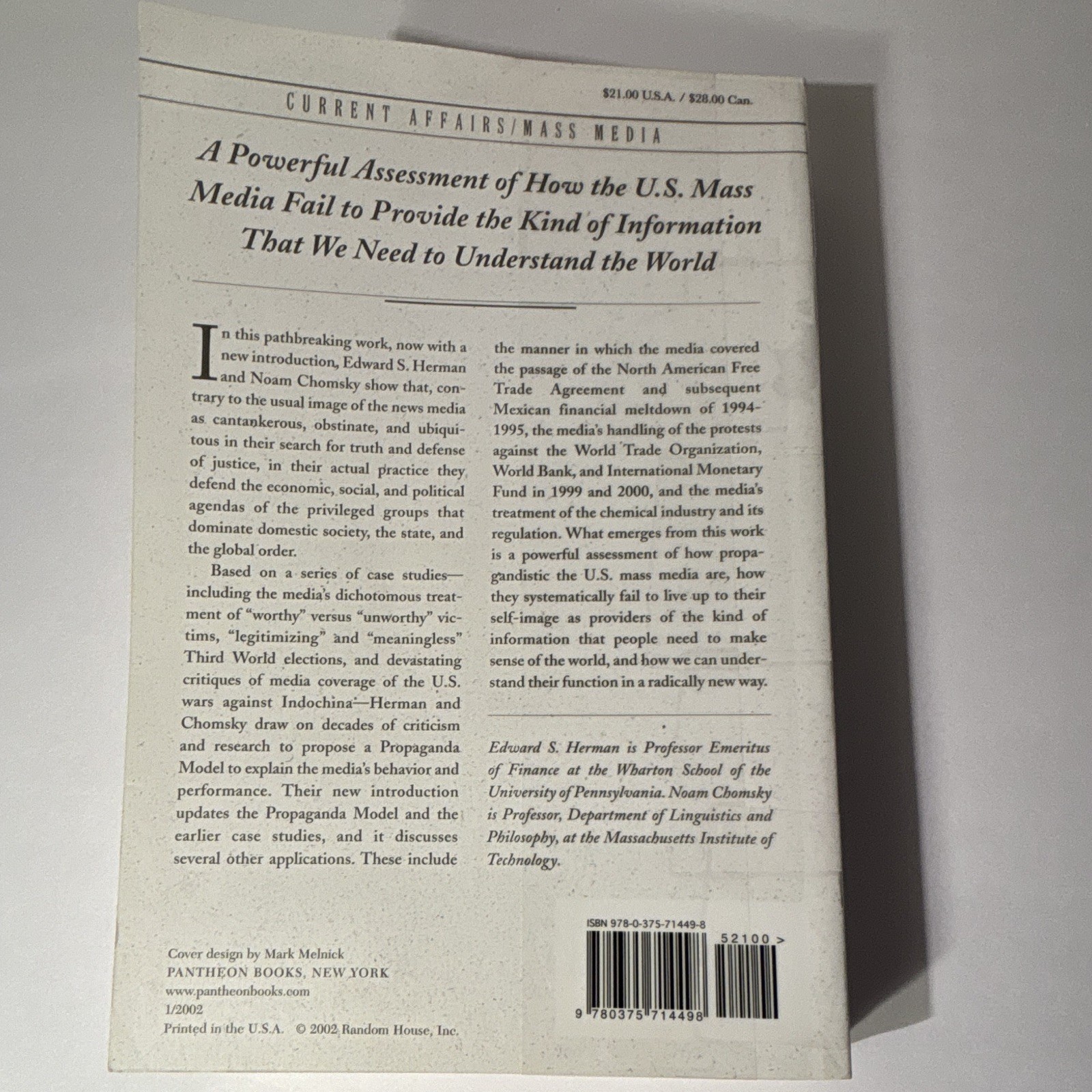 Herman & Chomsky Manufacturing Consent Paperback