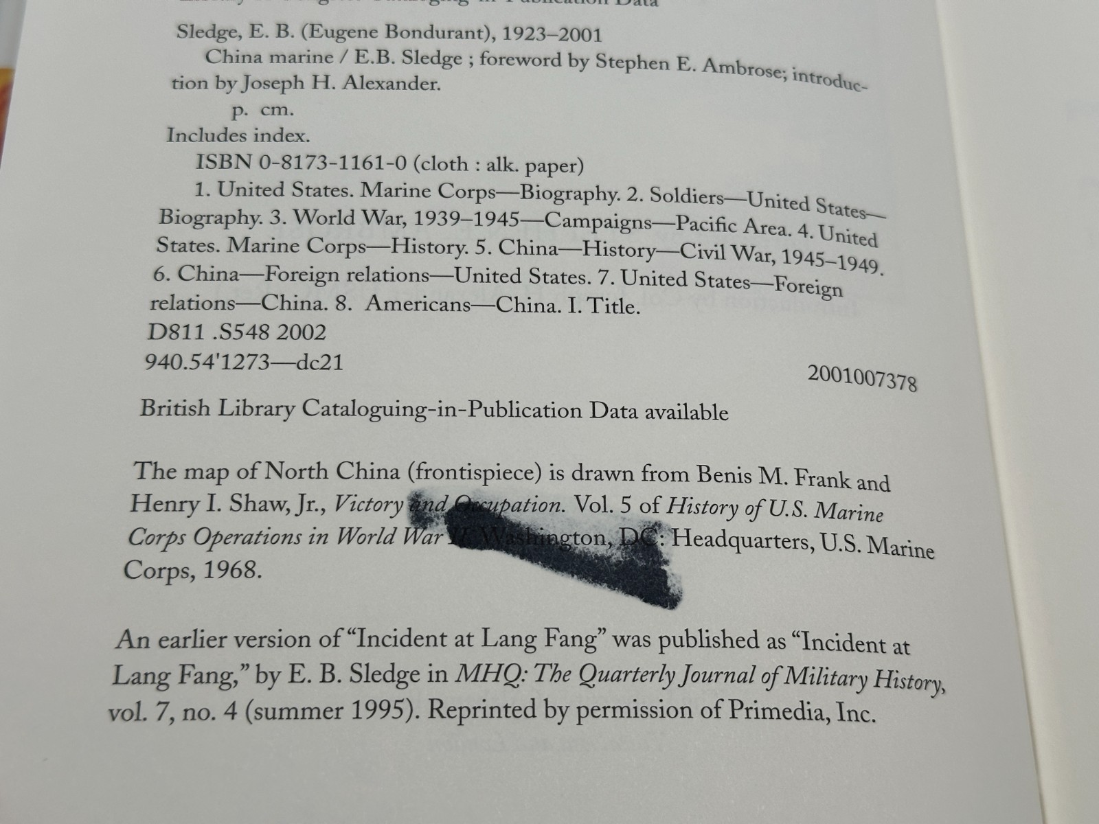 China Marine by E. B. Sledge (2002, Hardcover) Ex Library