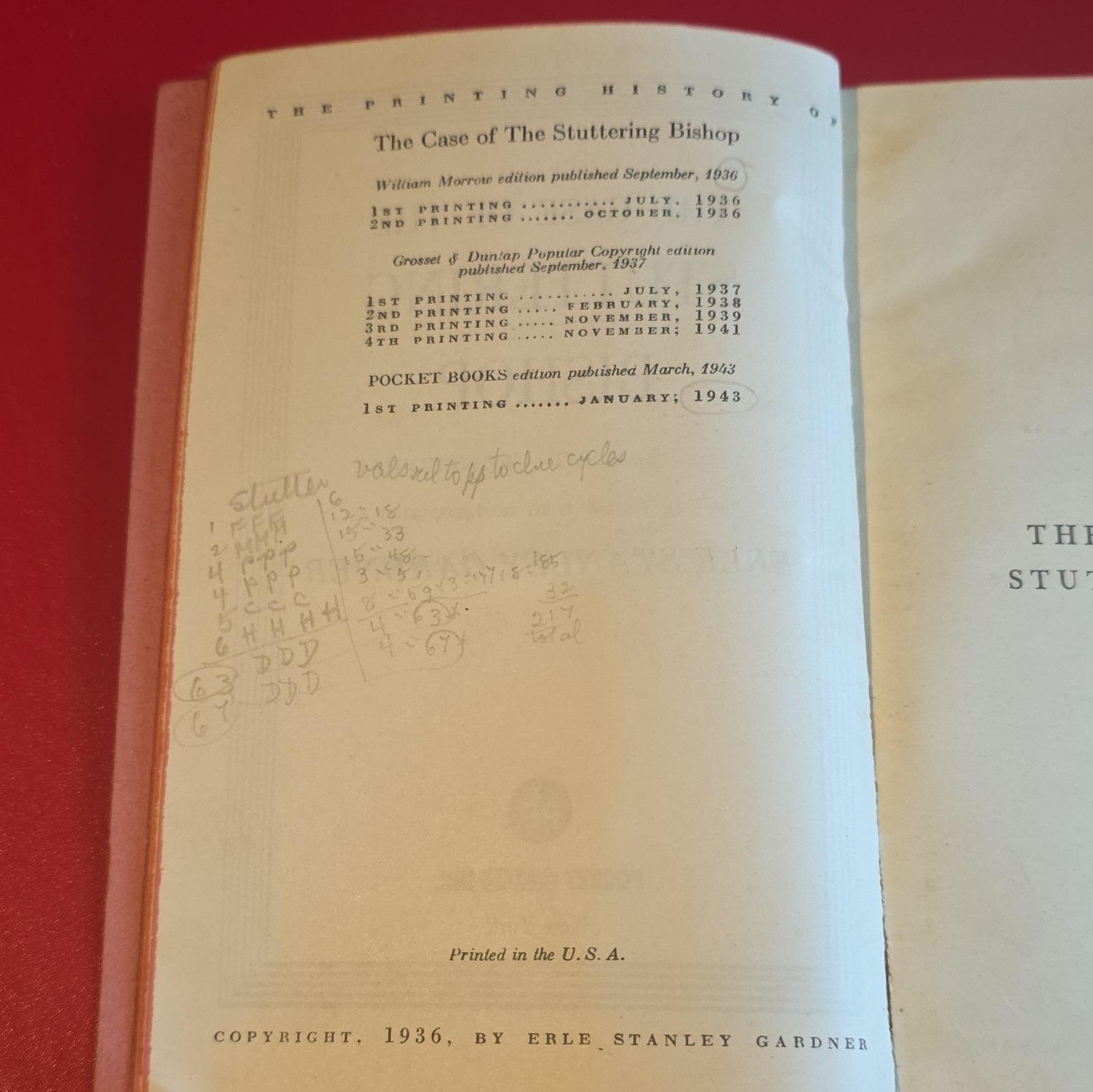 1943 THE CASE OF THE STUTTERING BISHOP Erle Stanley Gardner #201 TRUE 1st Eds