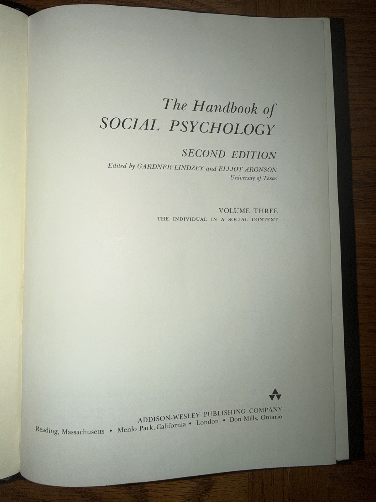 Vintage 1969 The Handbook Of Social Psychology 2nd Ed Volume 3 Hardcover Book