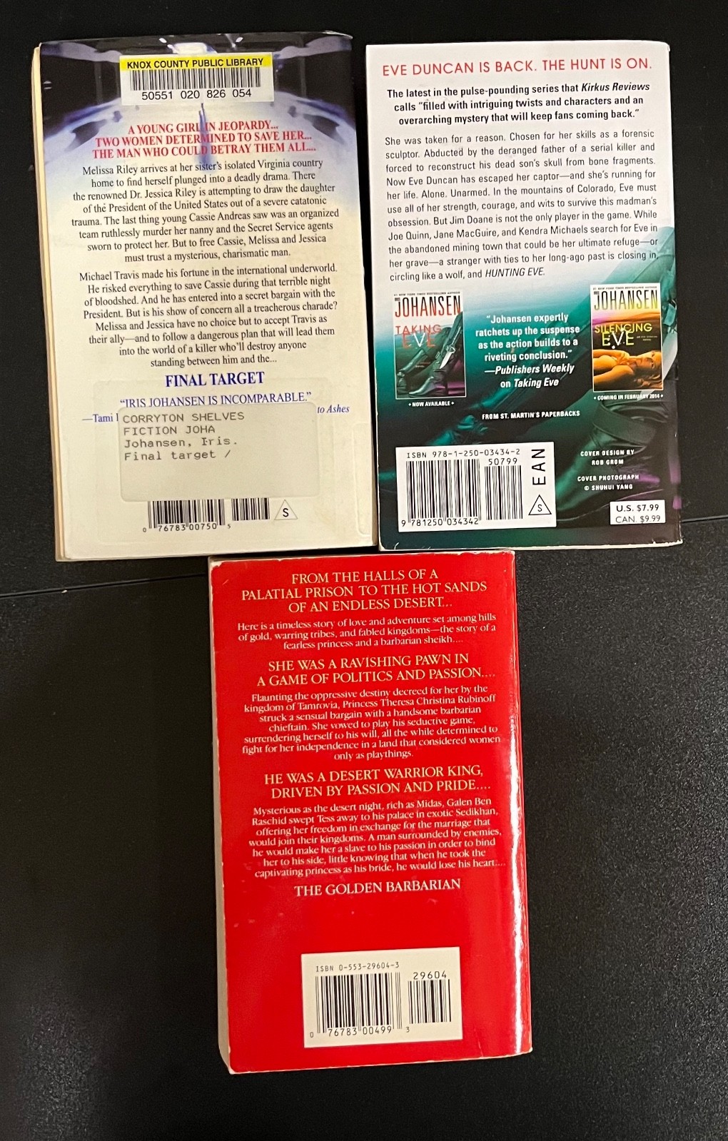 Iris Johansen lot of 11 includes Final Target, Hunting Eve, The Golden Barbarian