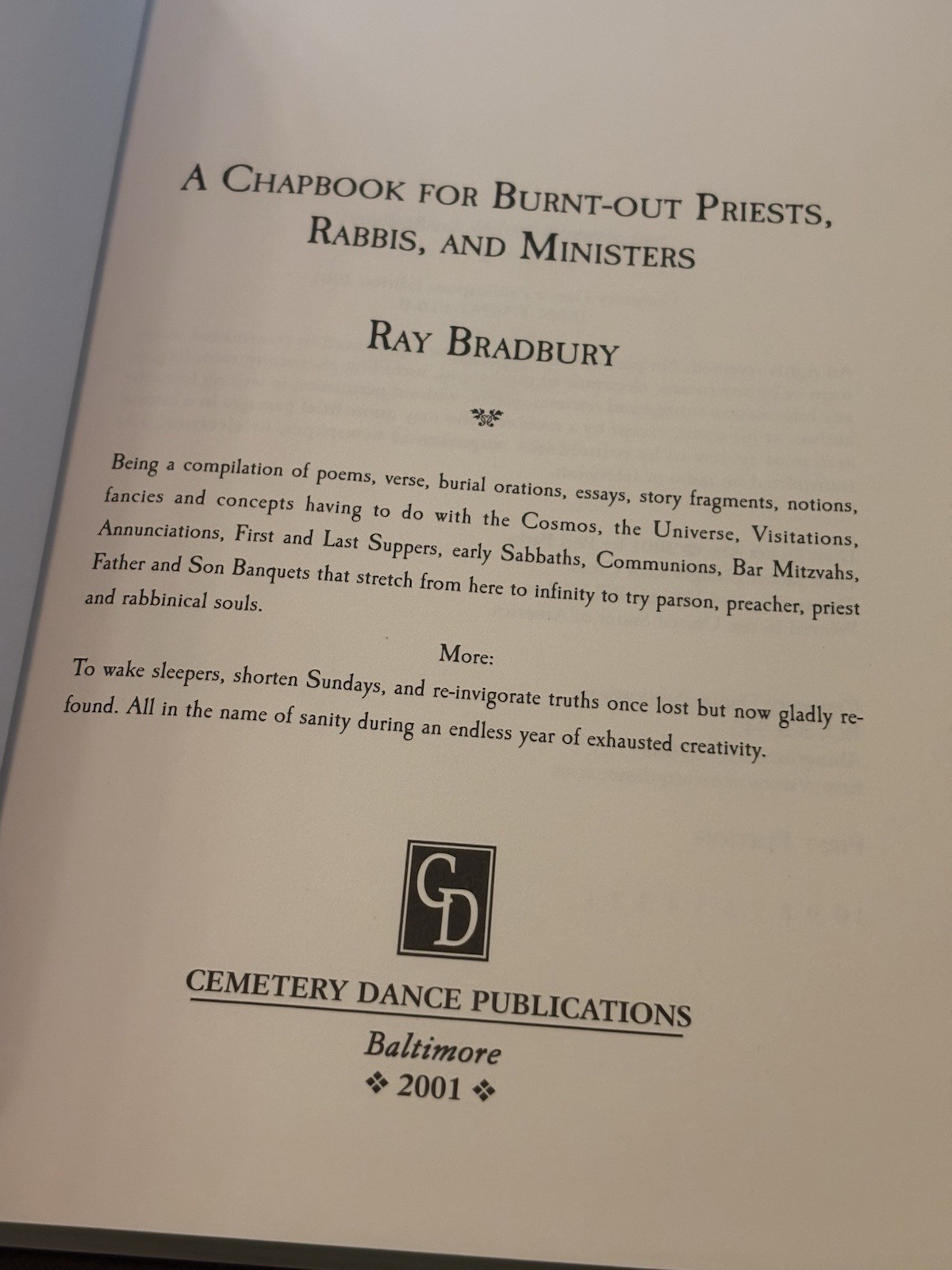 Burnt-Out Priests, Rabbis and Ministers Ray Bradbury HC DJ First Edition/Print