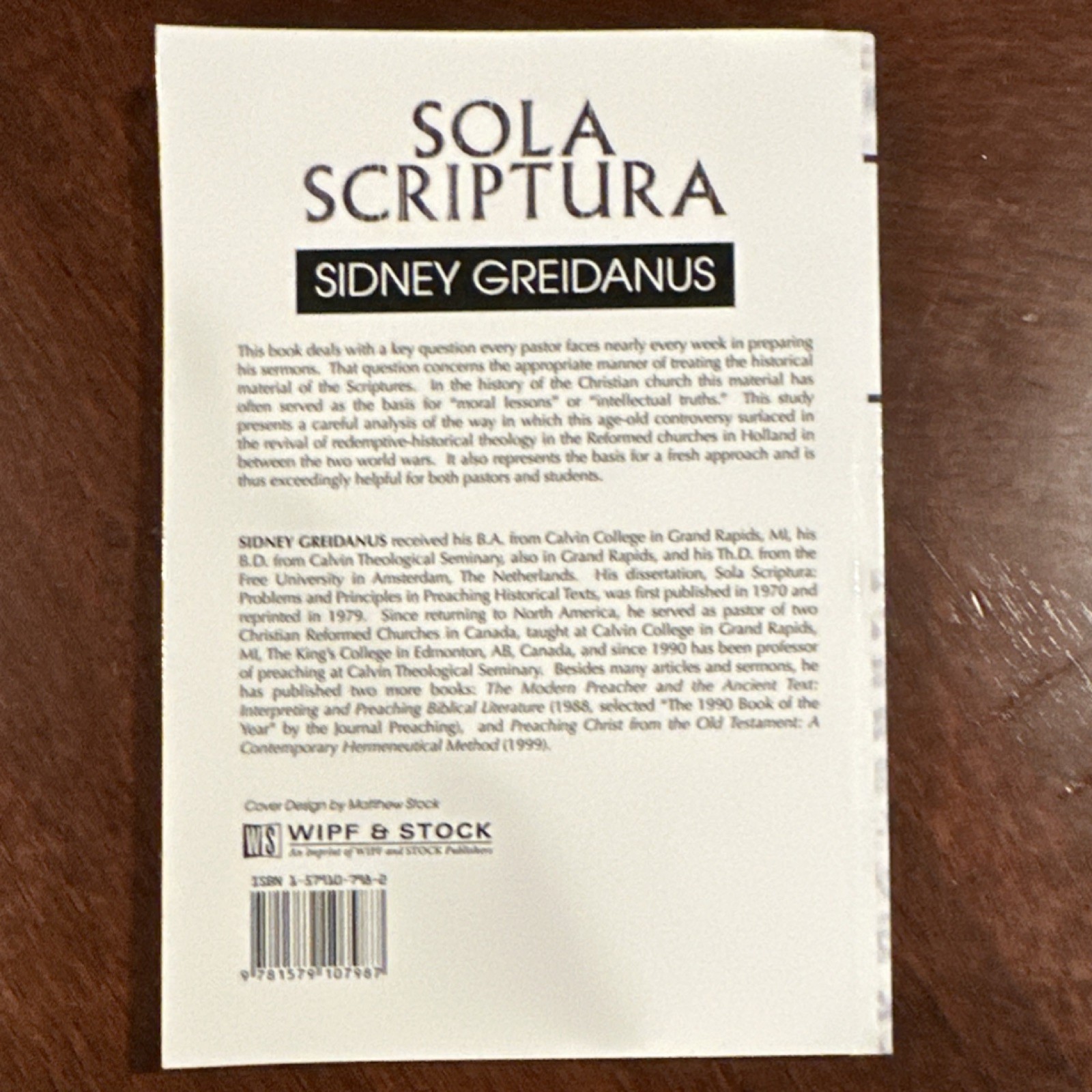 Wipf & Stock Sola Scriptura Sidney Greidanus Paperback Christian Ministry