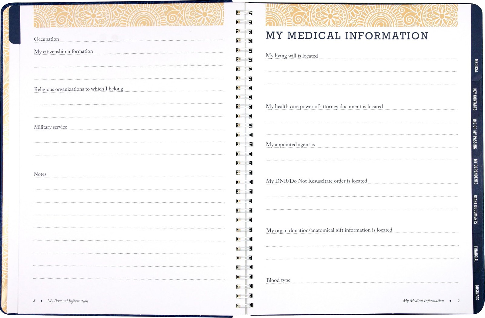 Peace of Mind Planner: Important Information about My 21.6 x 27.9 cm, Blue