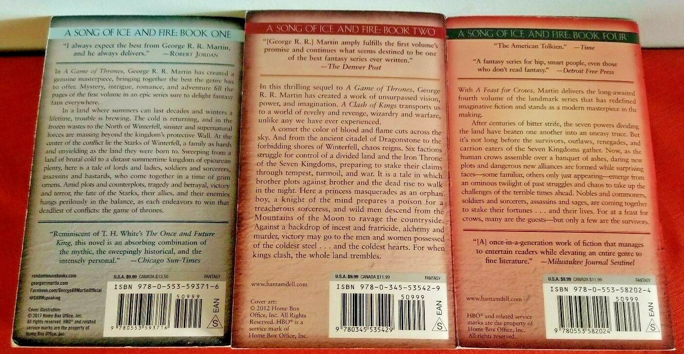 Game Of Thrones A Song Of Ice And Fire Lot Of 3 MM Paperbacks Bks 1-2-4