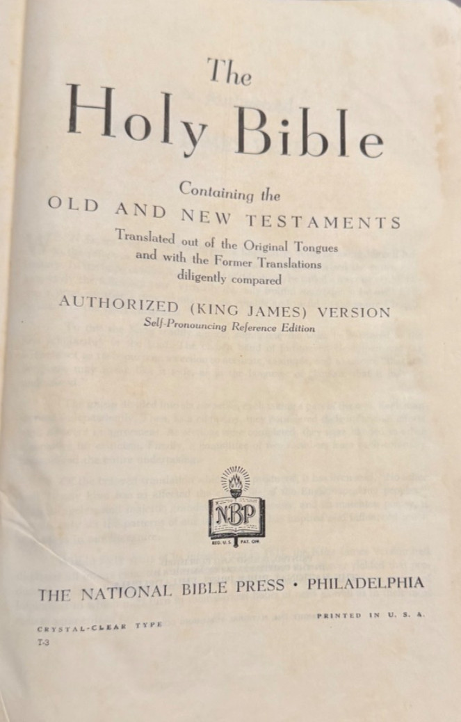 Vintage King James Bible Hardcover 1944 National Bible Press