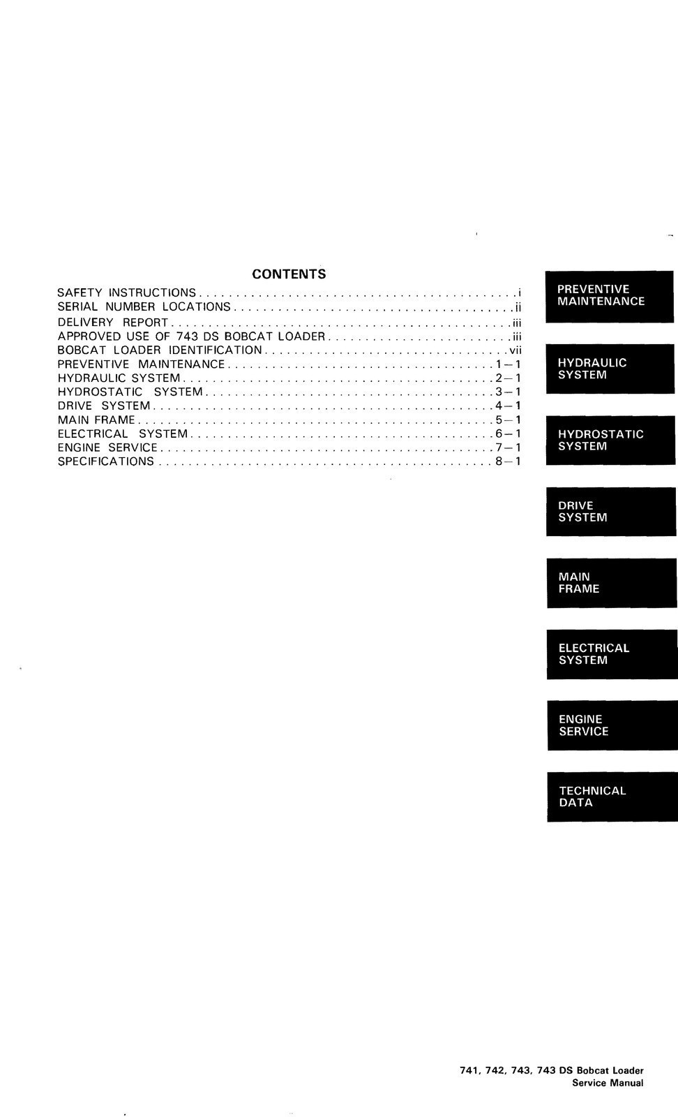 BOBCAT 741 742 742B 743 743B 743DS SERVICE MANUAL – WIRE FASTENED – TOUGH JACKET