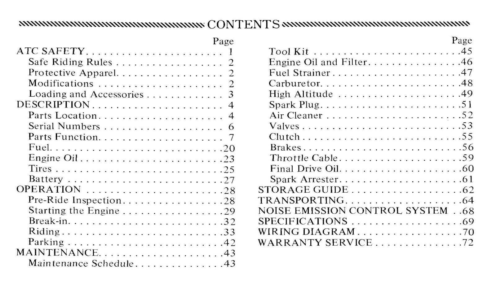 1986 Honda ATC Big Red 250ES Owner’s Manual 74 Pages