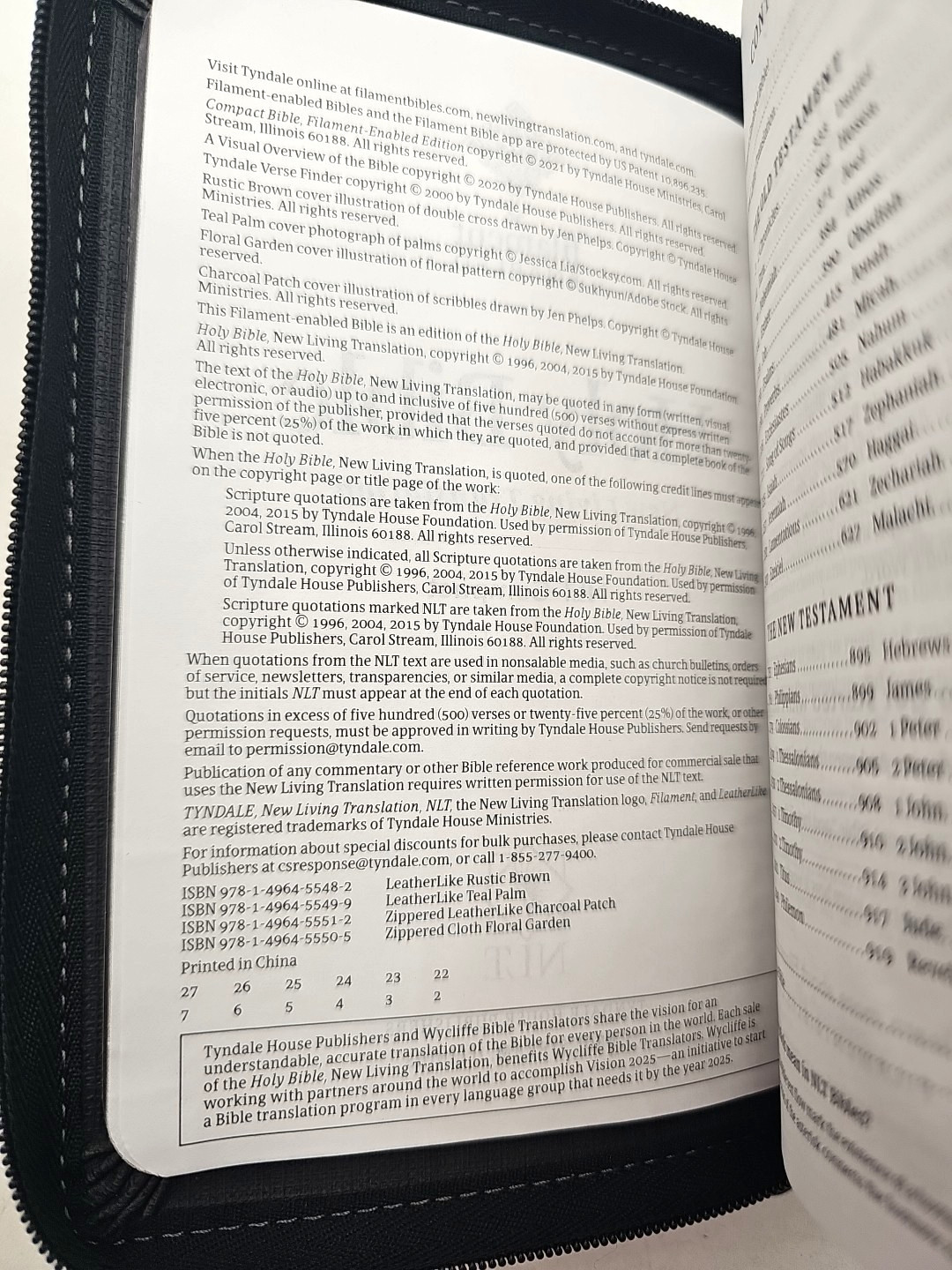 NLT Compact Zipper Bible Filament Enabled LeatherLike Charcoal Patch