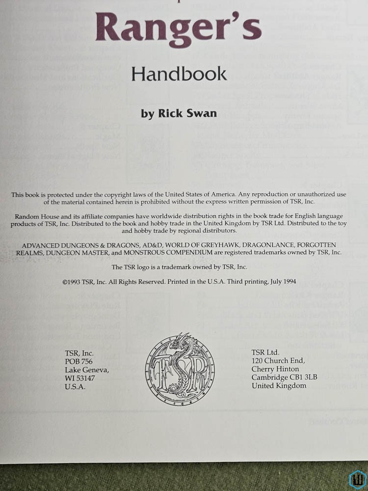 Complete Ranger’s Handbook (Advanced Dungeons & Dragons PHBR11) TSR 2136