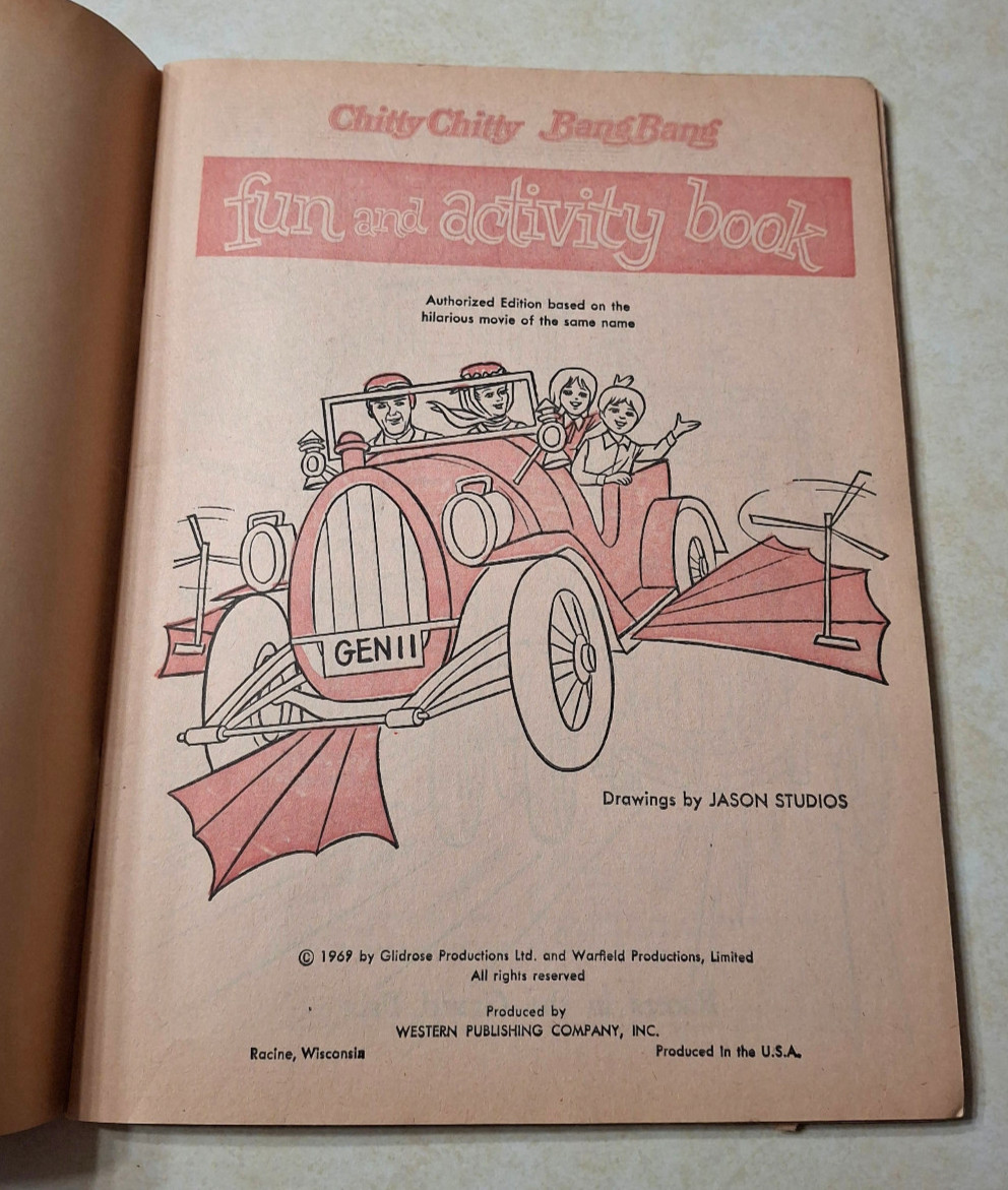 Vintage Chitty Chitty Bang Bang Coloring Book 1969 Dick Van Dyke Fun & Activity