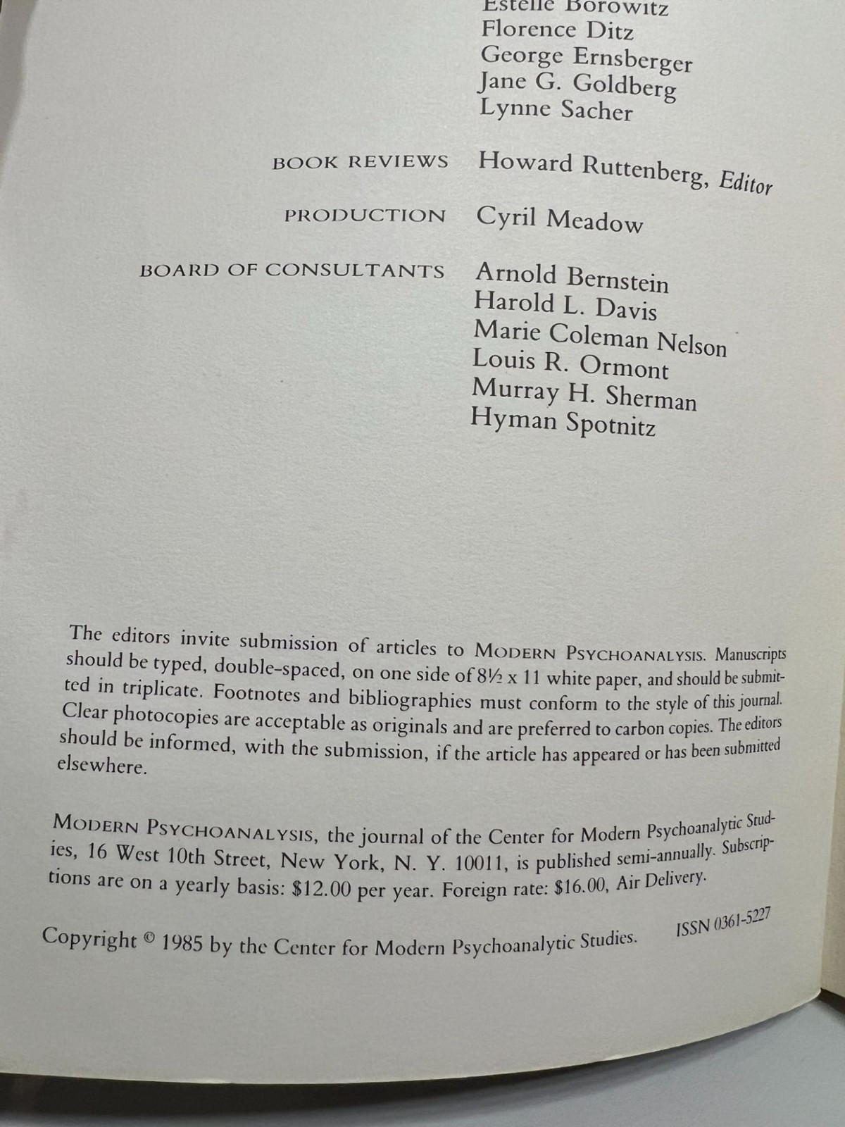Modern Psychoanalysis Various Contributors Vol 10 No 1 1985 Clinical Psychology