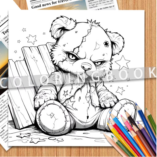 Cute Bear Adult Coloring Book 24 Pages Stress Relief Art Therapy Doodle Book