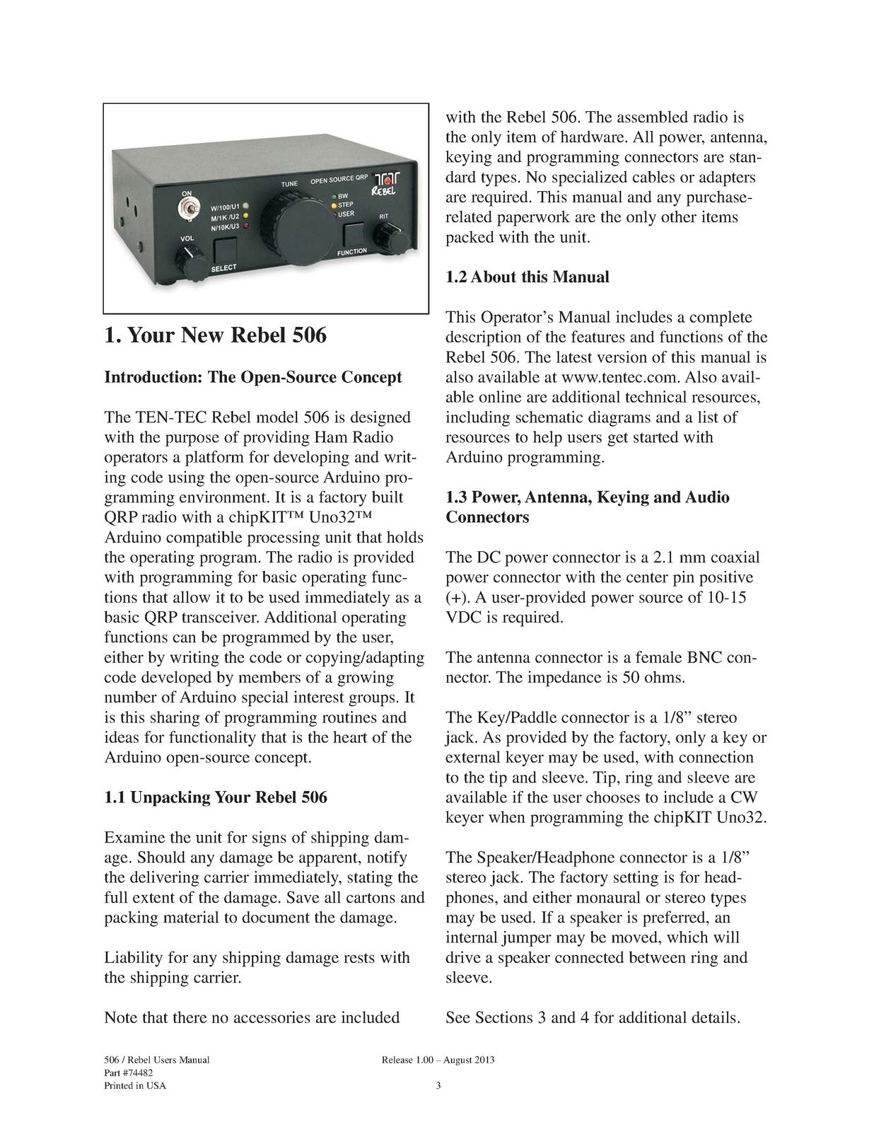 TEN TEC Rebel Model 506 User Manual – BINDING – COVERED – XL FOLDOUT PAGES