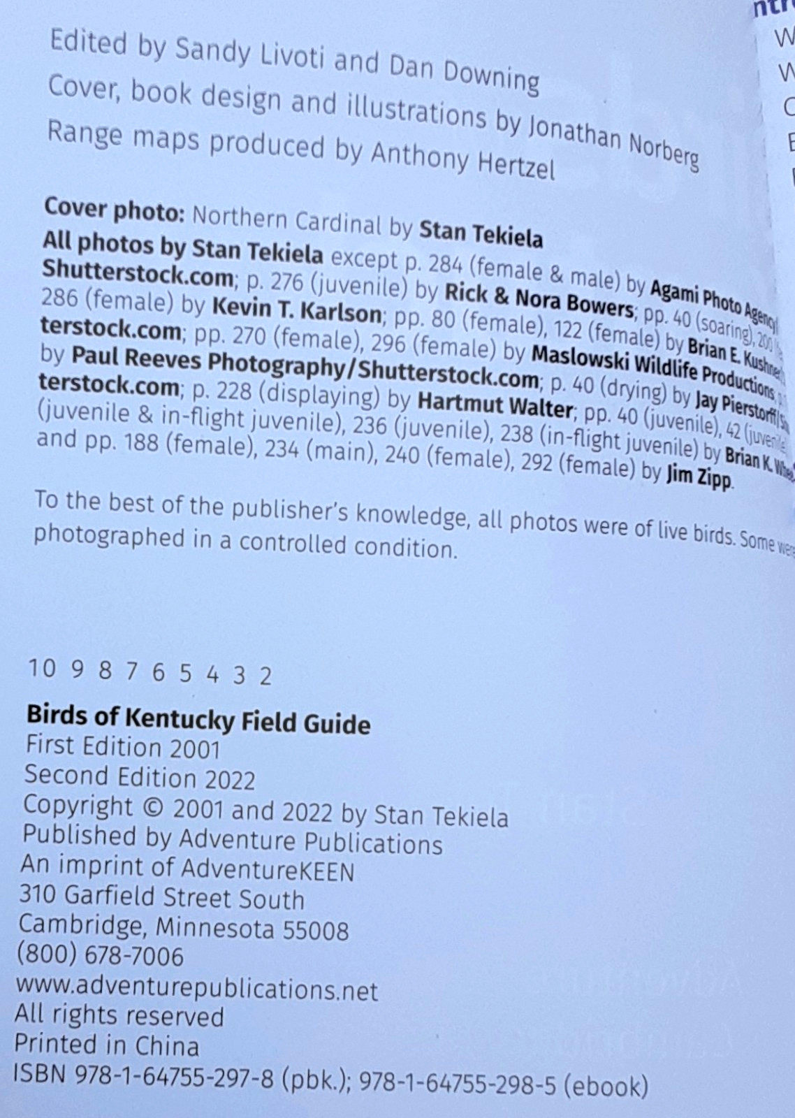 Birds of Kentucky Field Guide by Stan Tekiela 2022 Illustrated Paperback Book