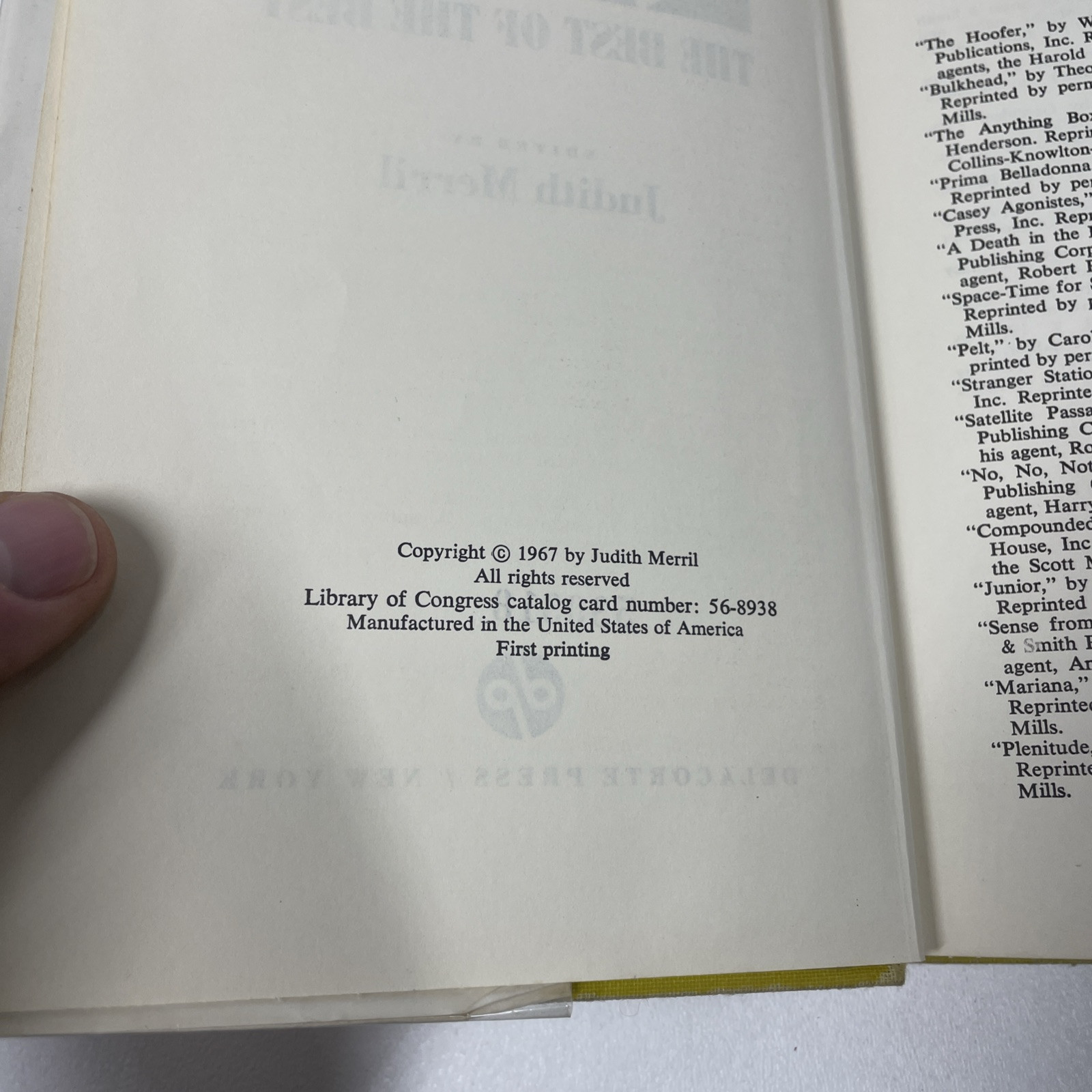 Vintage Sci Fi Fantasy Hardcover Book Anthology Best of the Best Merril