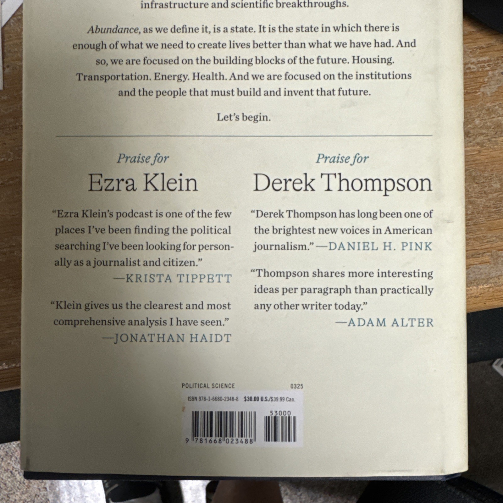 Abundance by Ezra Klein and Derek Thompson (2025, Hardcover)