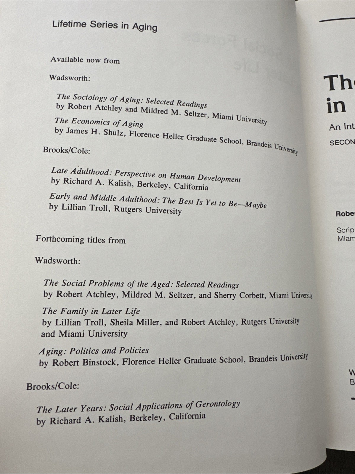 The Social Forces in Later Life Second Edition – Robert C Atchley 1972 Hardcover