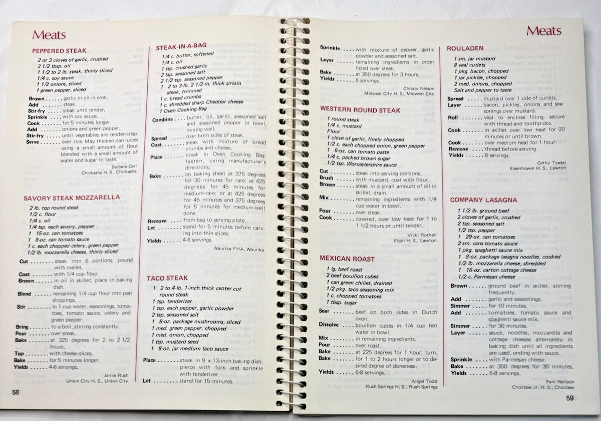 Vintage 1984 Oklahoma Future Homemakers of America Cookbook Ring Wire Bound