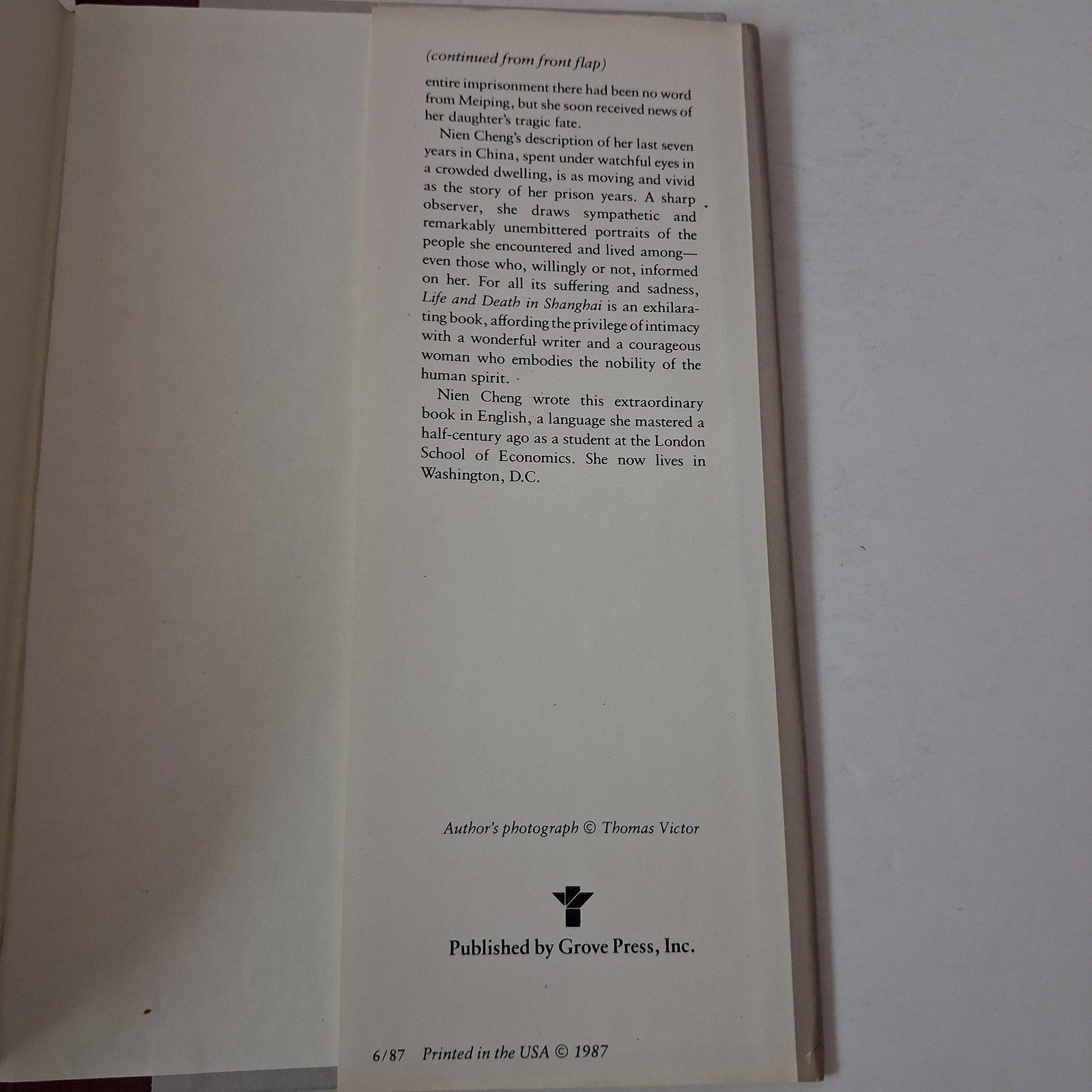 Vintage Life And Death In Shanghai Nien Cheng Hardcover Gray Grove Press 1987