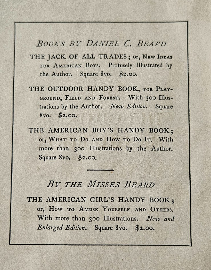 1901 THE OUTDOOR HANDY BOOK Copyright 1896 by DAN C. BEARD