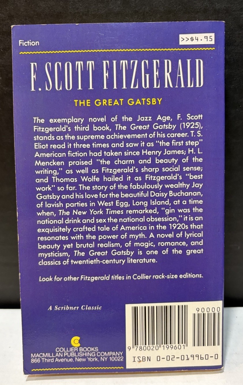 Vintage 1988 Collier Books PB “THE GREAT GATSBY” by F. Scott Fitzgerald