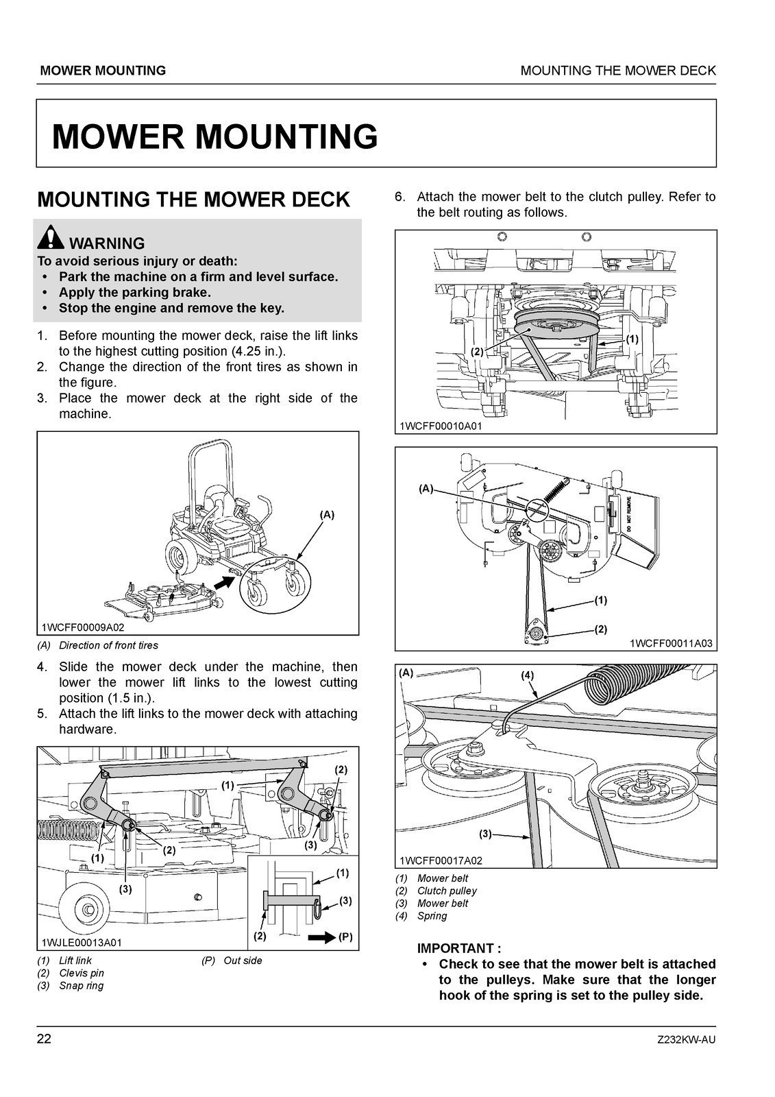 KUBOTA Z232KW-AU ZERO TURN MOWER OPERATORS MANUAL – SPIRAL BIND – TOUGH COVERING