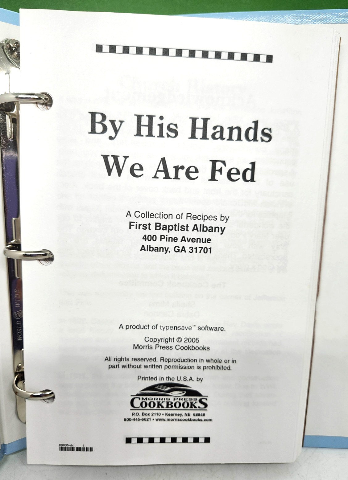 By His Hands We Are Fed Cookbook 2005 First Baptist Church Albany, GA 198 pages
