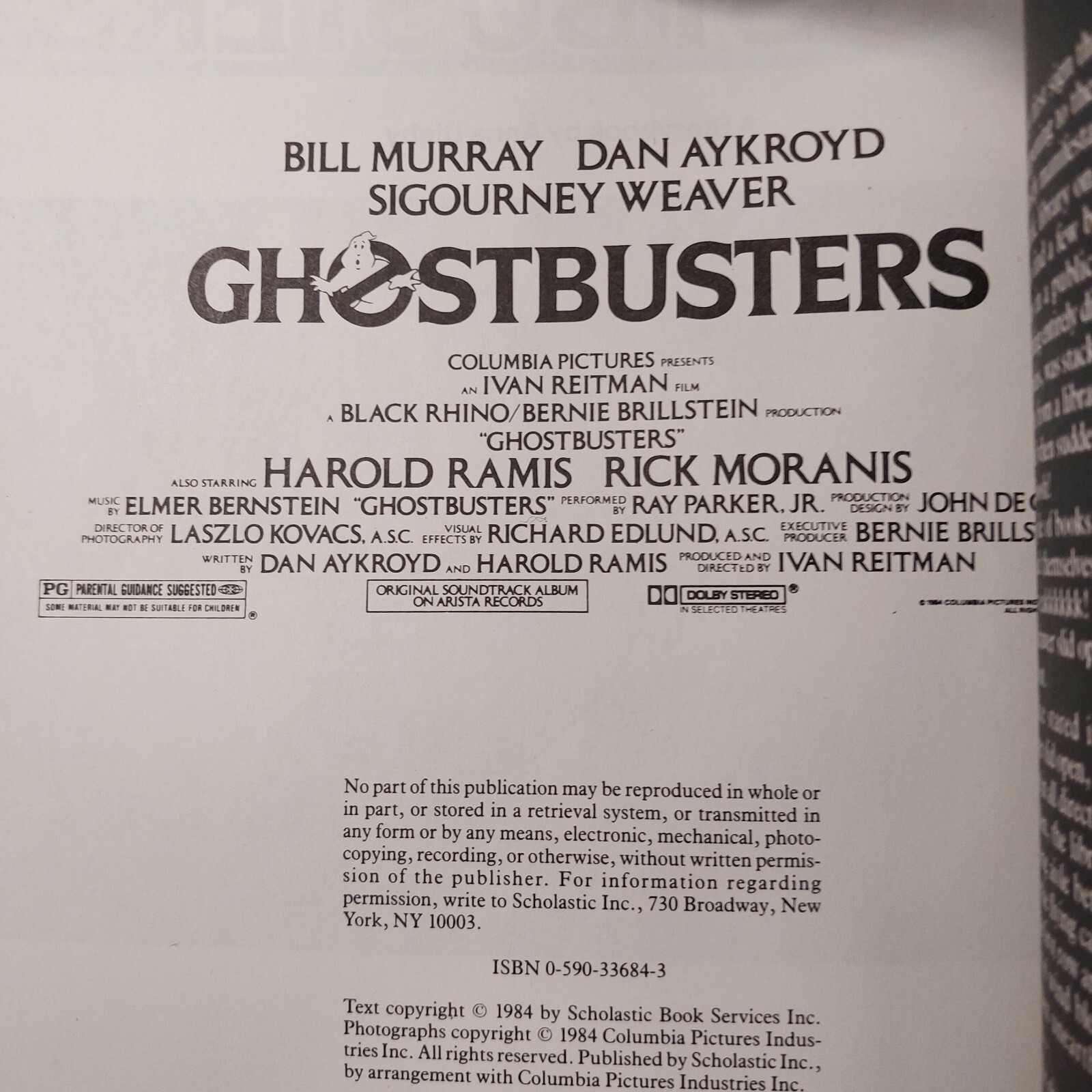Ghostbusters A Storybook Anne Digby 1984 1st Printing 70 Full-Color Photos Film