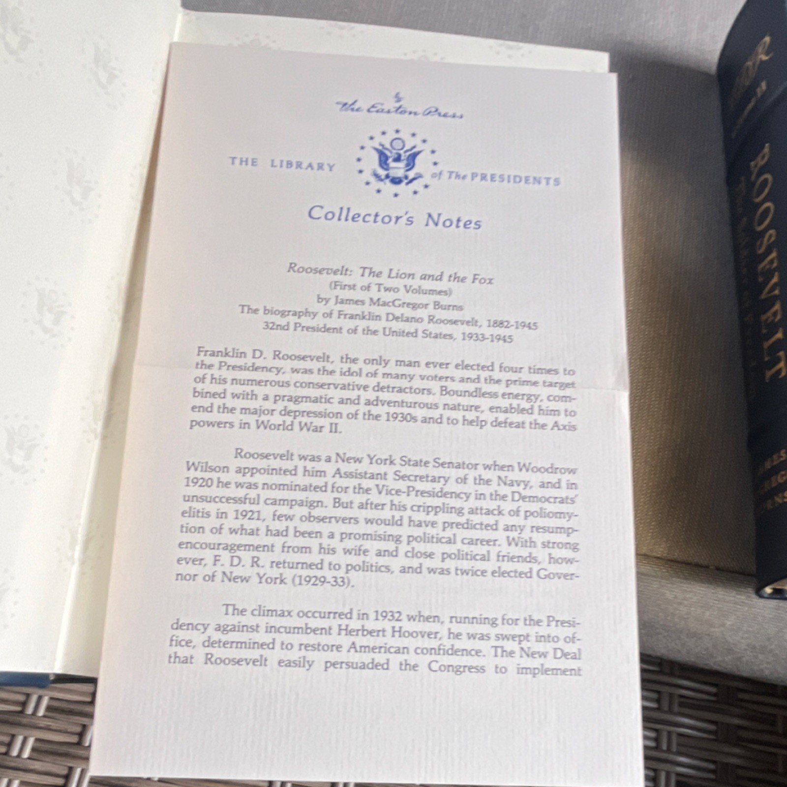 Easton Press Roosevelt Lion and the Fox / Soldier of Freedom Burns 1956 Illus