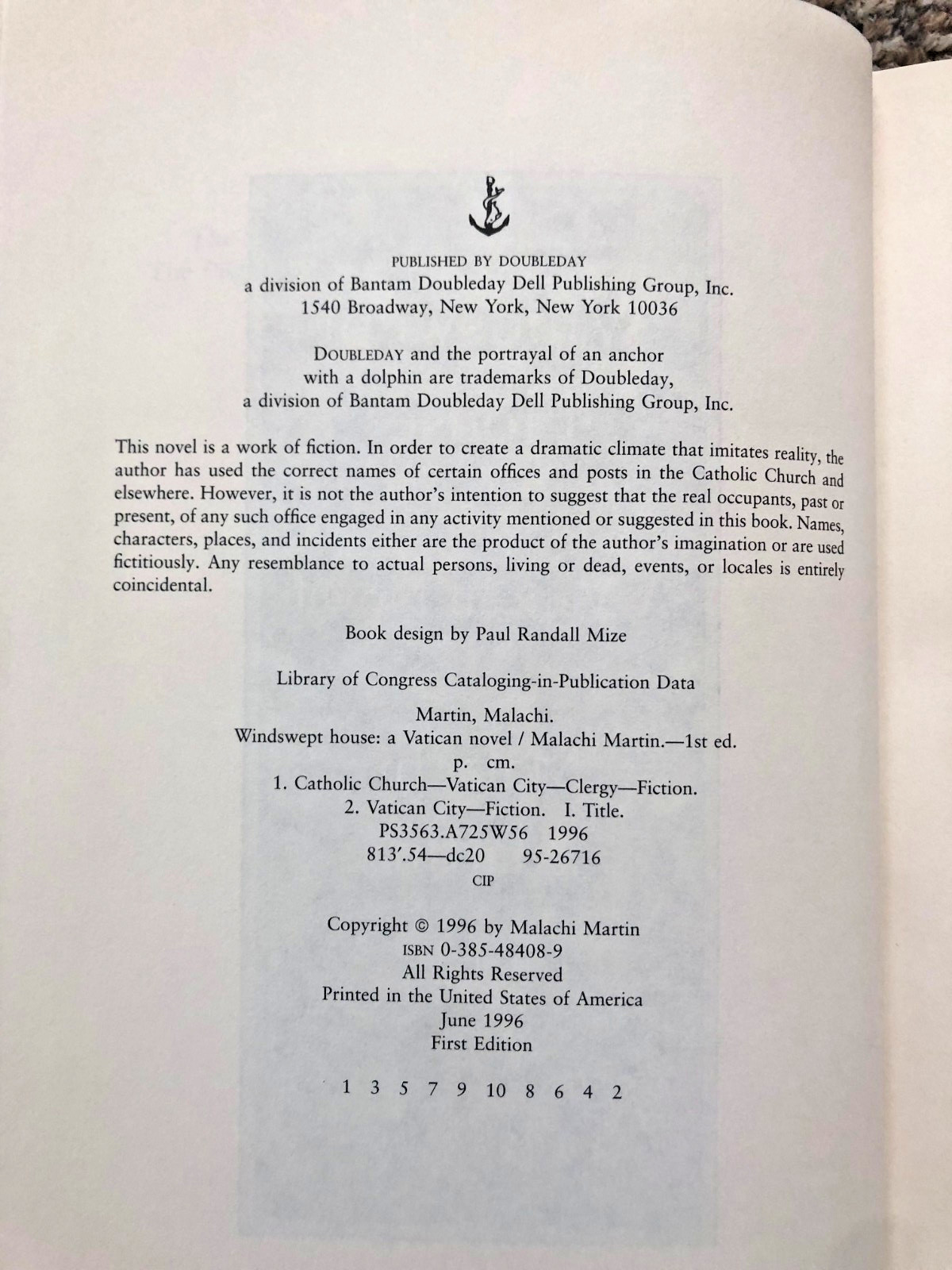 SIGNED 1ST ED HC Malachi Martin’s novel of Vatican intrigue, “Windswept House”