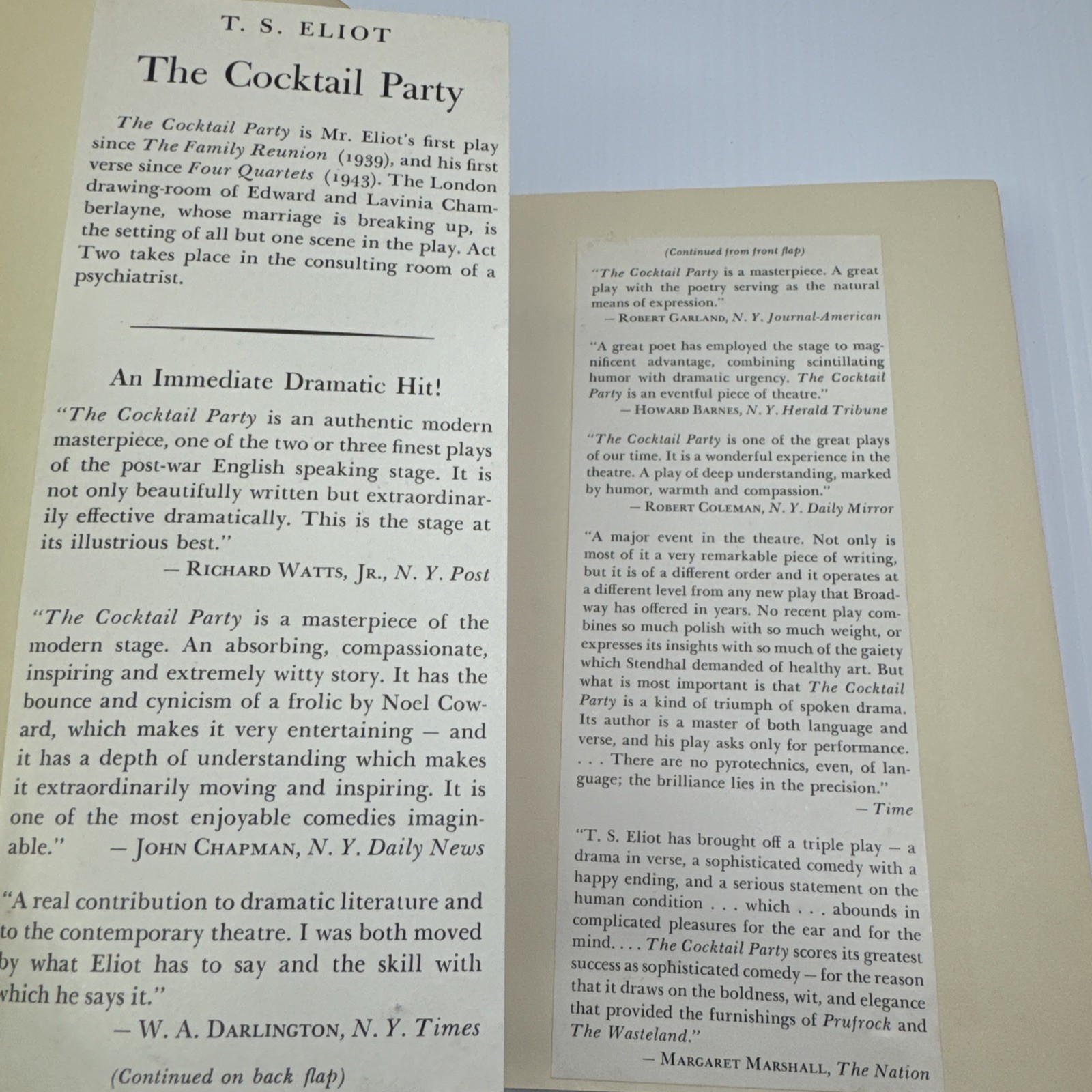 The Cocktail Party A Comedy by T. S. Eliot ExLib 1950 HC Harcourt Brace and Co