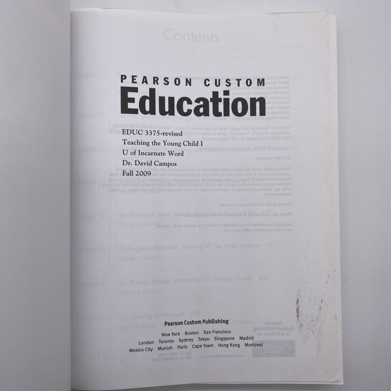 Pearson Custom Education Teaching The Young Child 3375 By David Campos