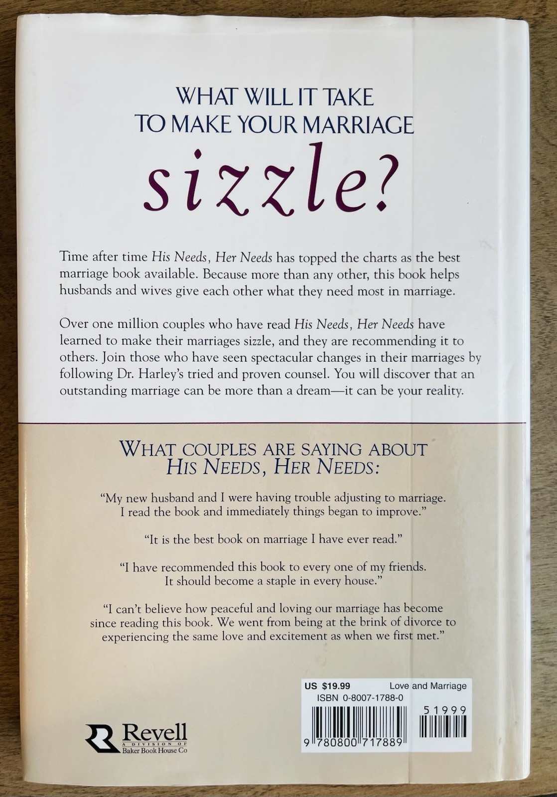 His Needs Her Needs Harley Revell Hardcover 2001 Marriage Relationships Book
