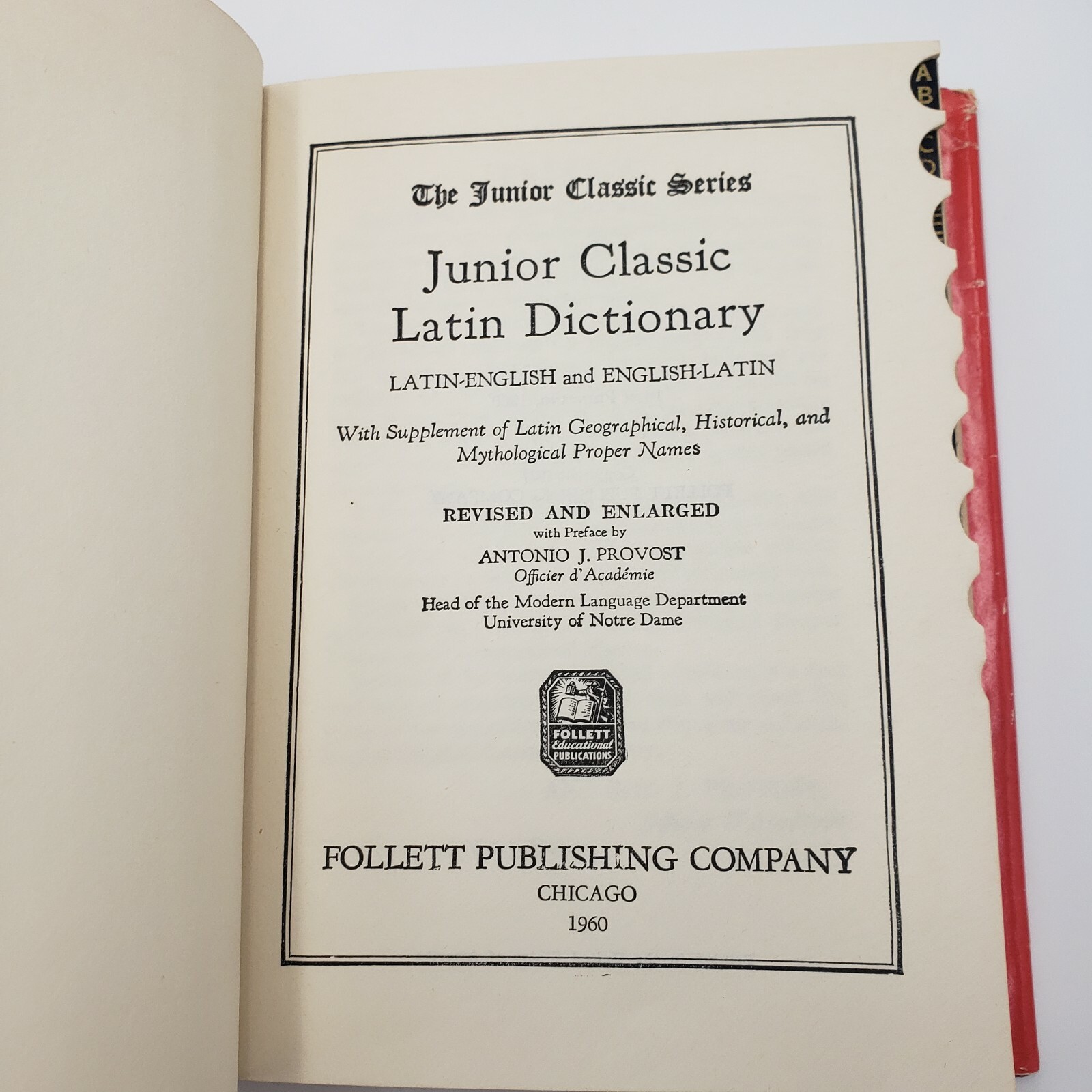 Junior Classic Latin~English Finger Index Hardcover Dust Jacket 16th Print 1960