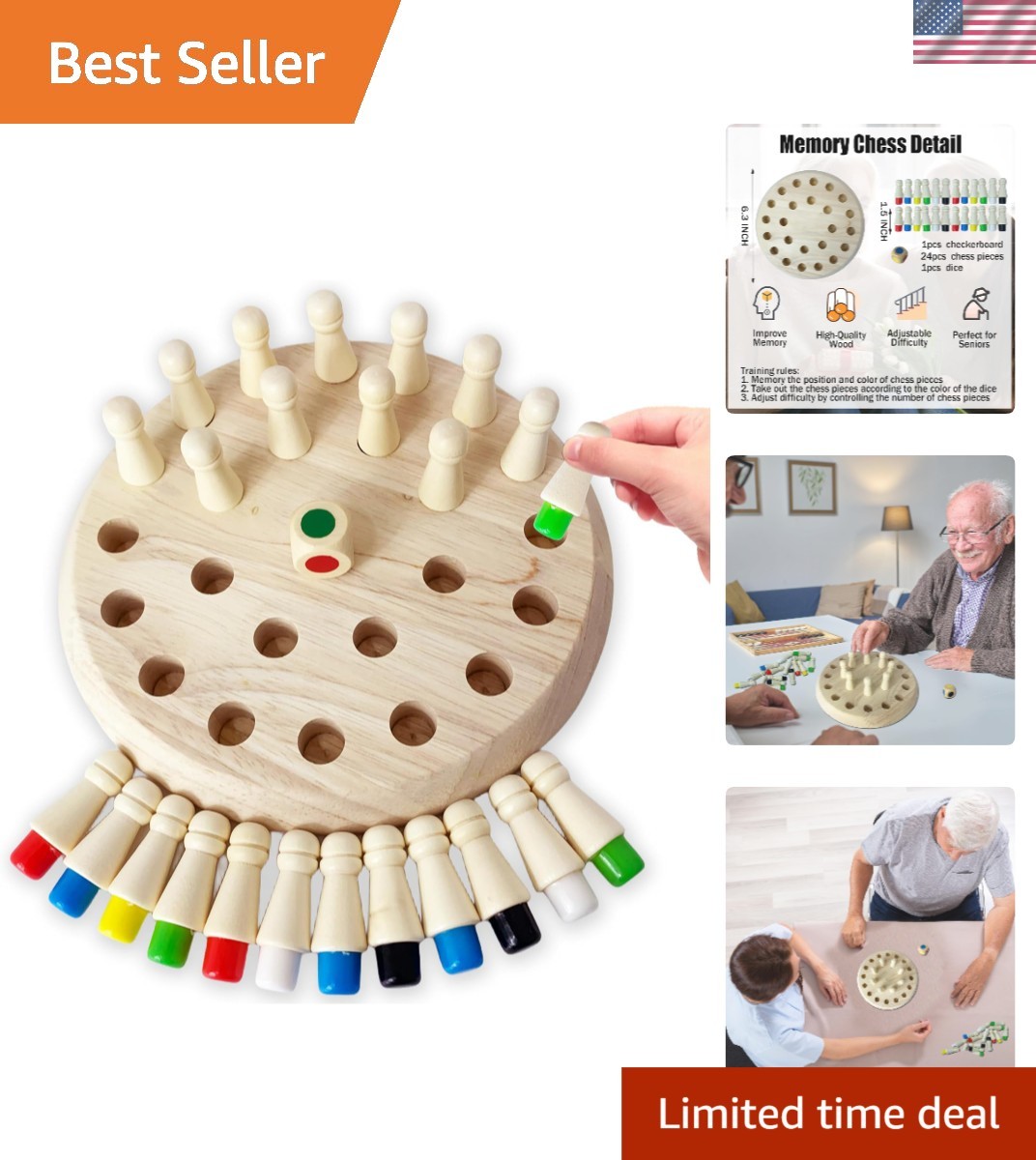 Adjustable Memory Game for Seniors – Fun Wooden Activity for Dementia Patients