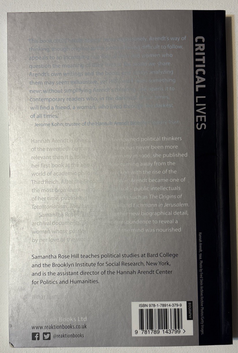 Hannah Arendt by Dr. Hill, Samantha Rose prestine cond