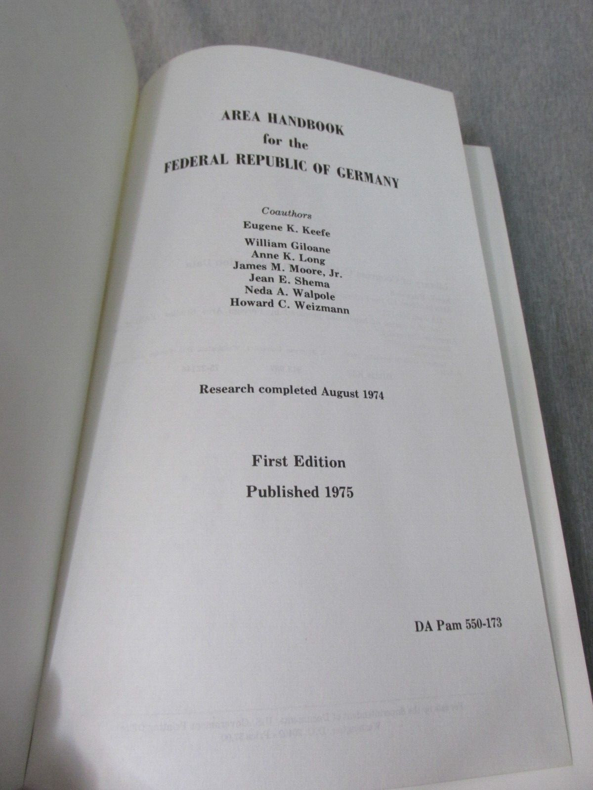 AREA HANDBOOK FOR THE FEDERAL REPUBLIC OF GERMANY 1975 DA PAM 550-173 Hardback