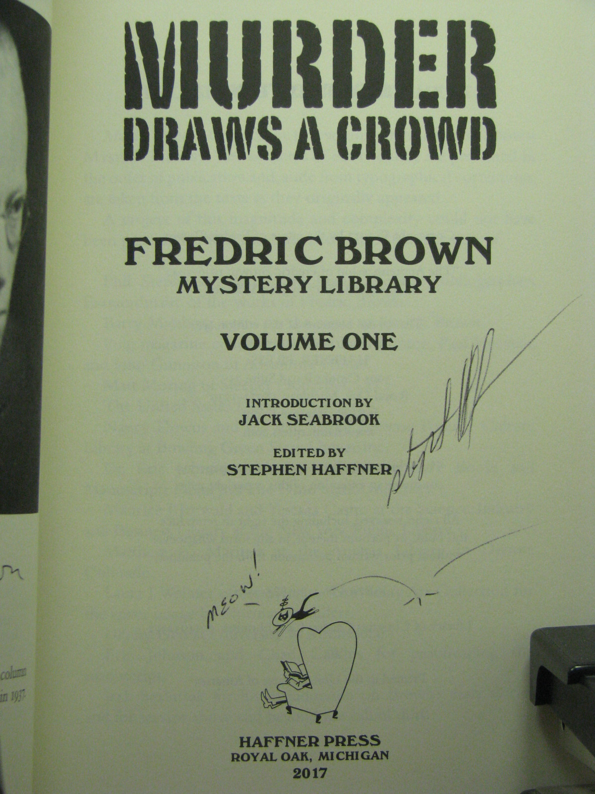 1st,signed SH,Fredric Brown Mystery Library 1: Murder Draws a Crowd,Haffner,2017