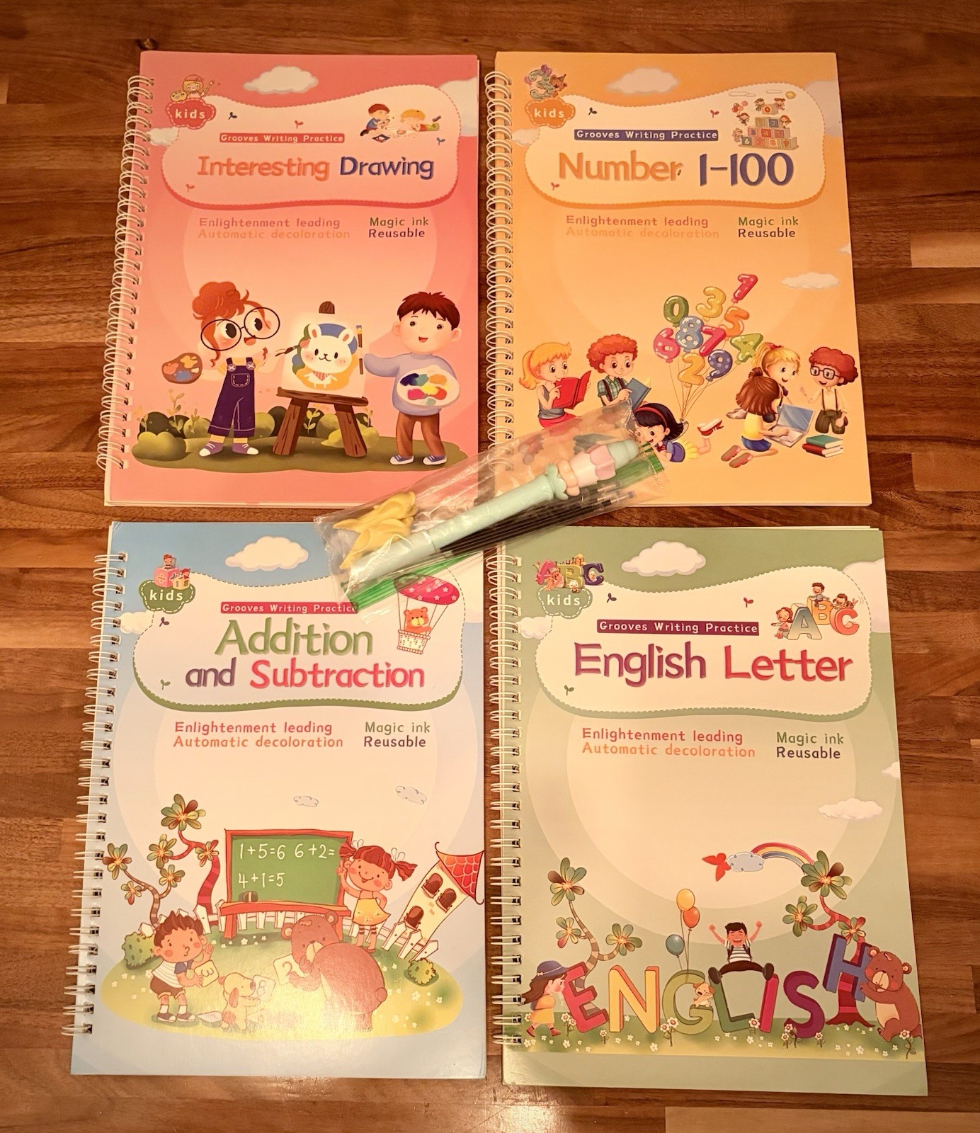 Lot 6 Kids PRIDDY Wipe-Clean &MAGIC-INK Workbooks Learn-to-Write Dry-Erase Reuse