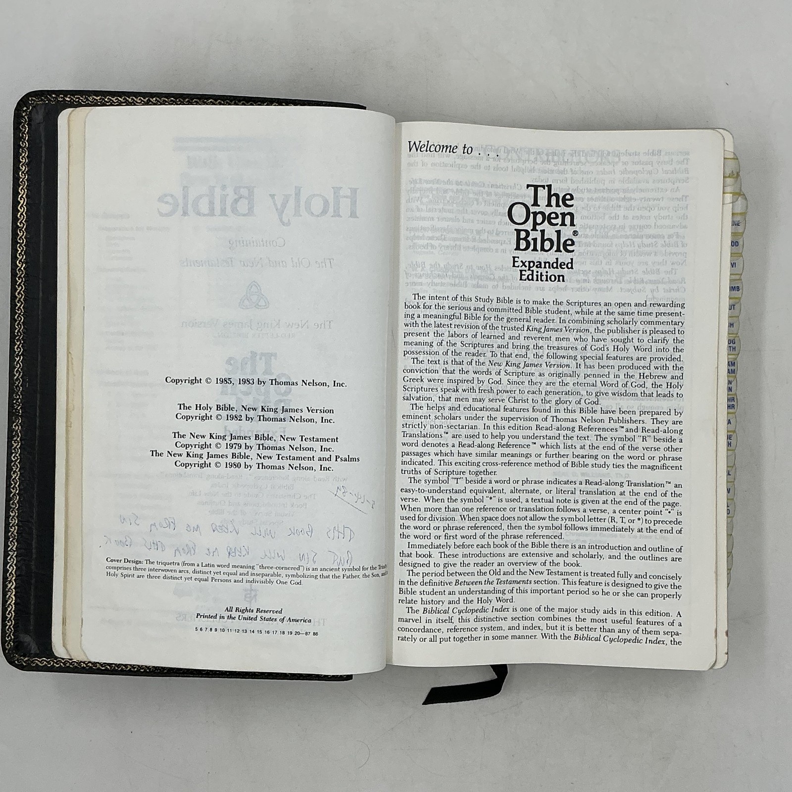 Vintage Holy Bible The Open Bible NKJV Expanded Edition Thomas Nelson Leather
