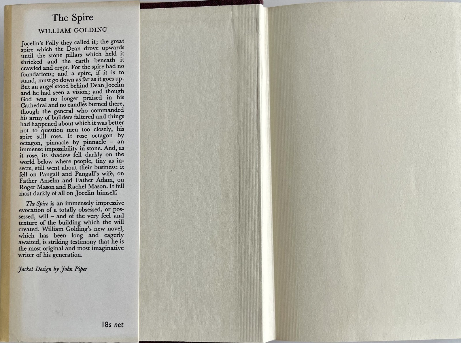 William Golding- The Spire 1st UK Edition 1964 Faber & Faber HC Unclipped DJ