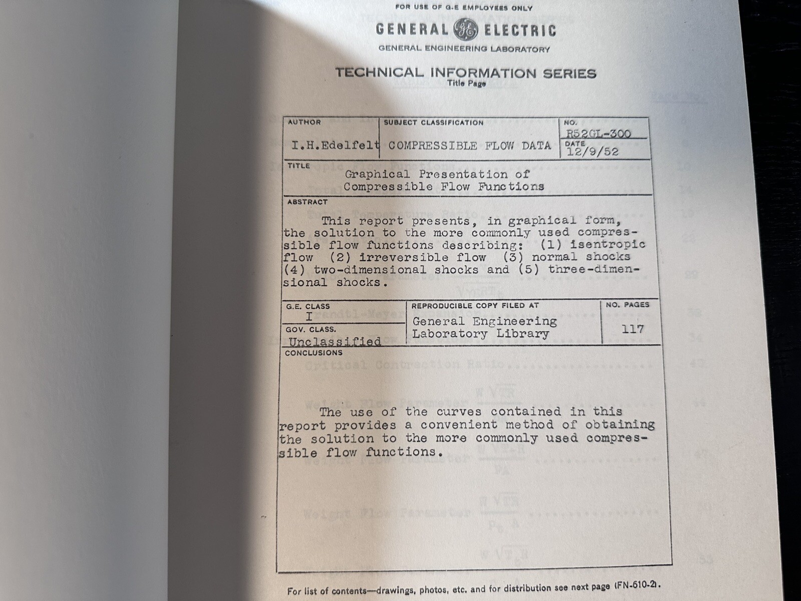 1952 General Electric Aircraft Group Graphical Presentation Of Compressible Flow