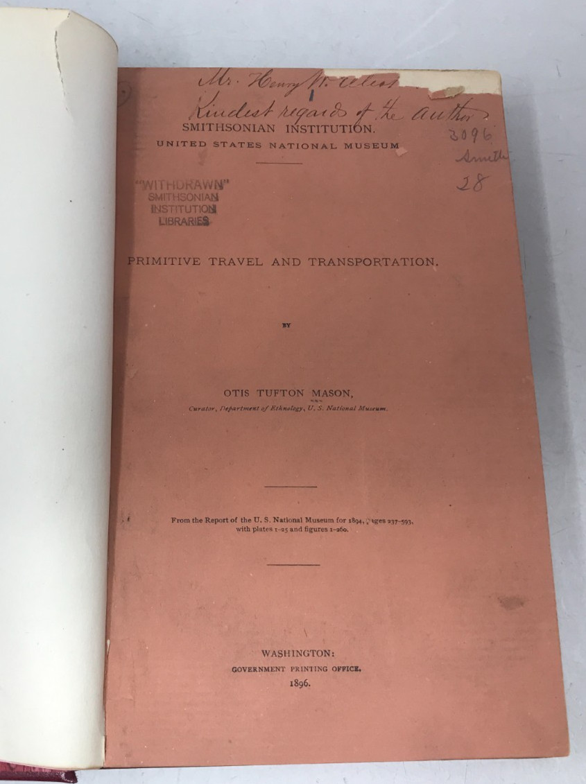 Primitive travel and transportation, Ex-library, Mason, 1896, E-92