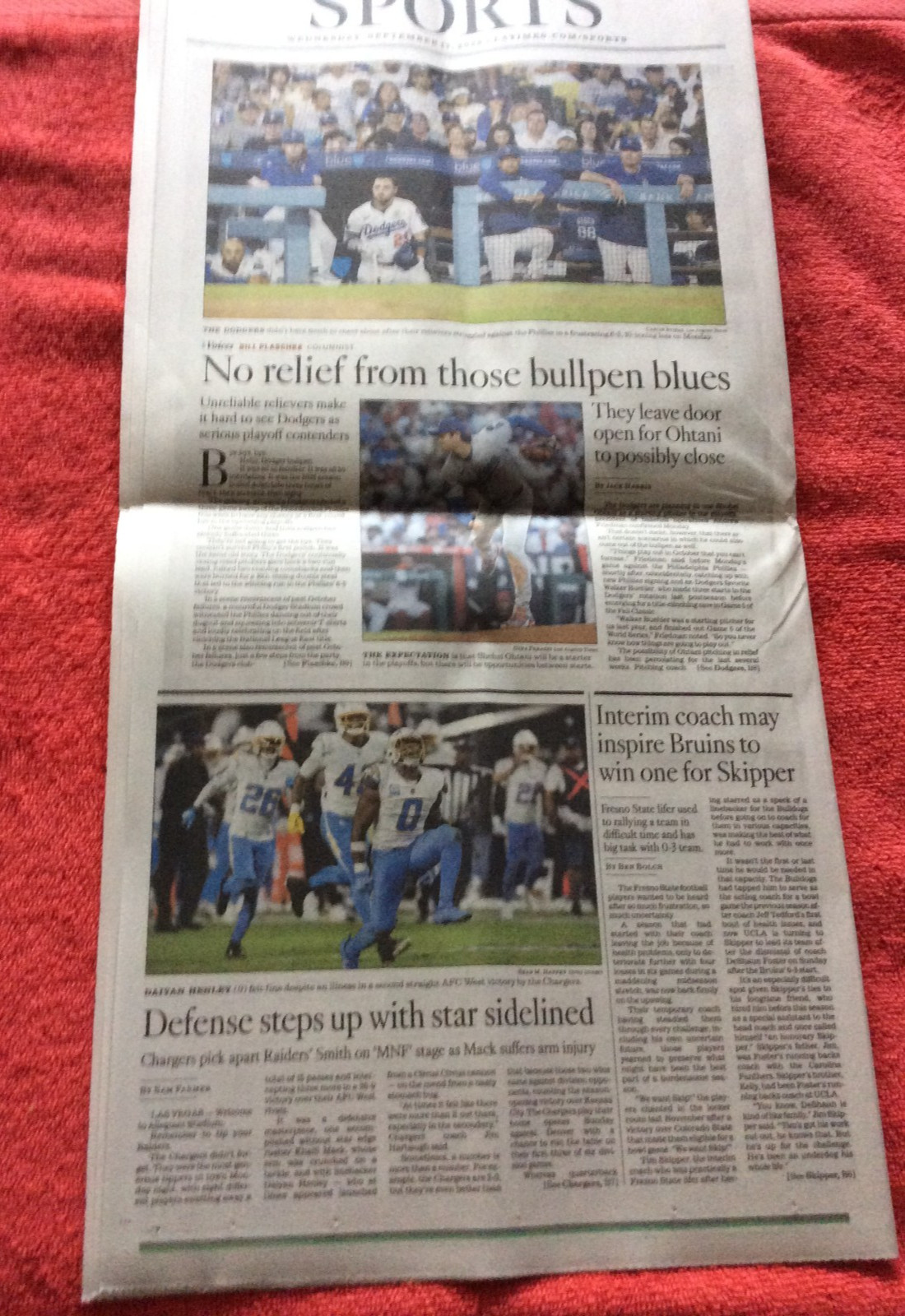 LA TIMES SPORTS SEPTEMBER 17 2025 DODGERS SHOHEI OHTANI PITCHING